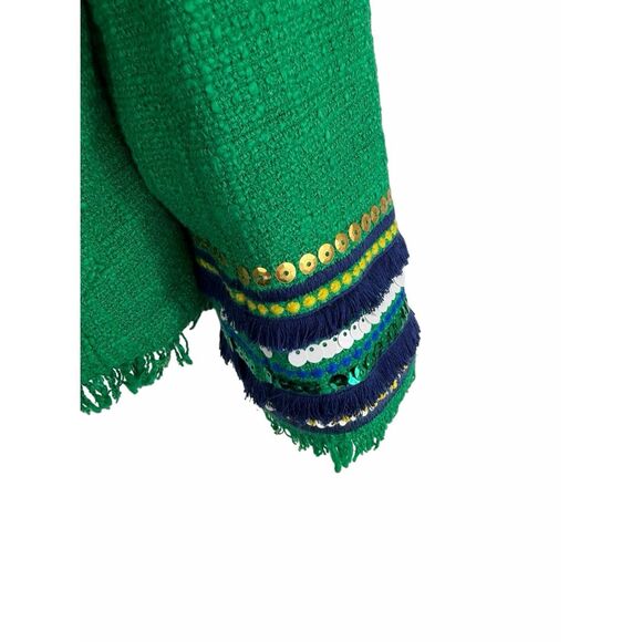 Talbots green tweed crop blazer with blue detailed sleeves- size 6 - Picture 4 of 7